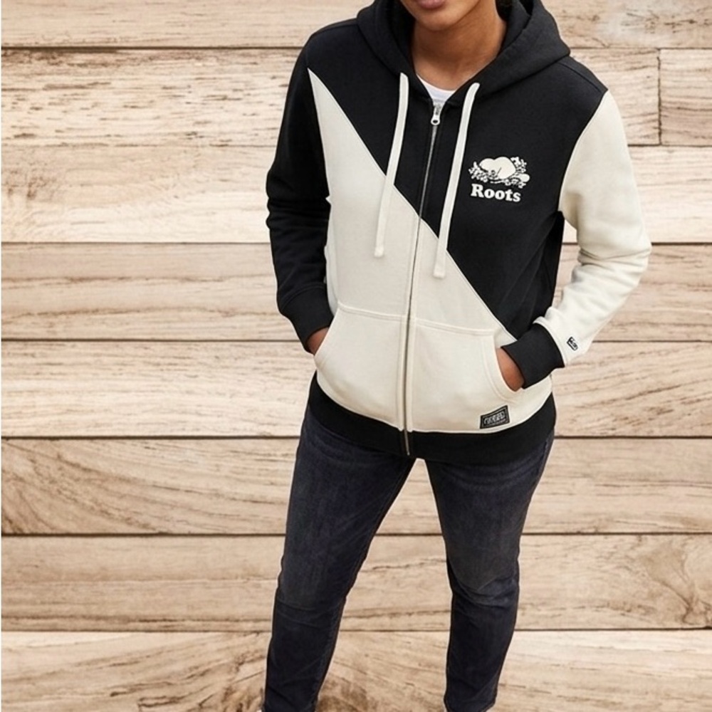 Roots Canada Limited Edition Black and White  colour block Hoodie